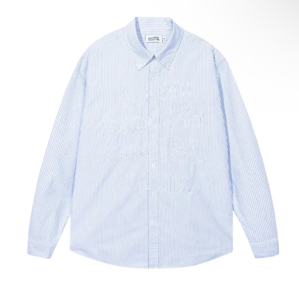 Anti Social Social Club Mind Games Oxford Shirt Blue White Striped‎ Mens Small